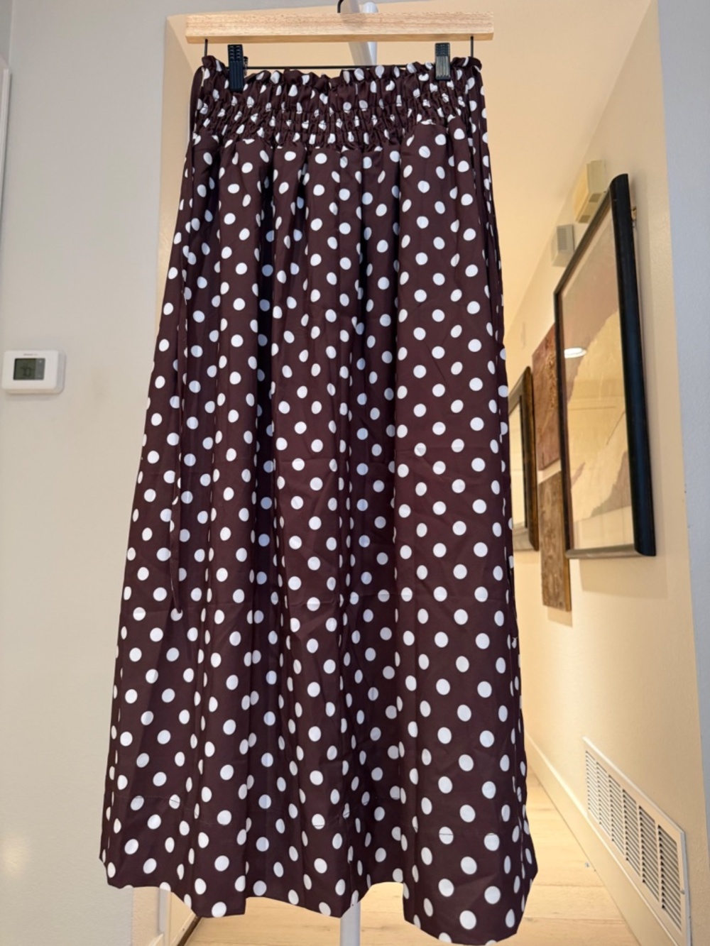 Tankaneo Brown Polka Dot Smocked Maxi Skirt S